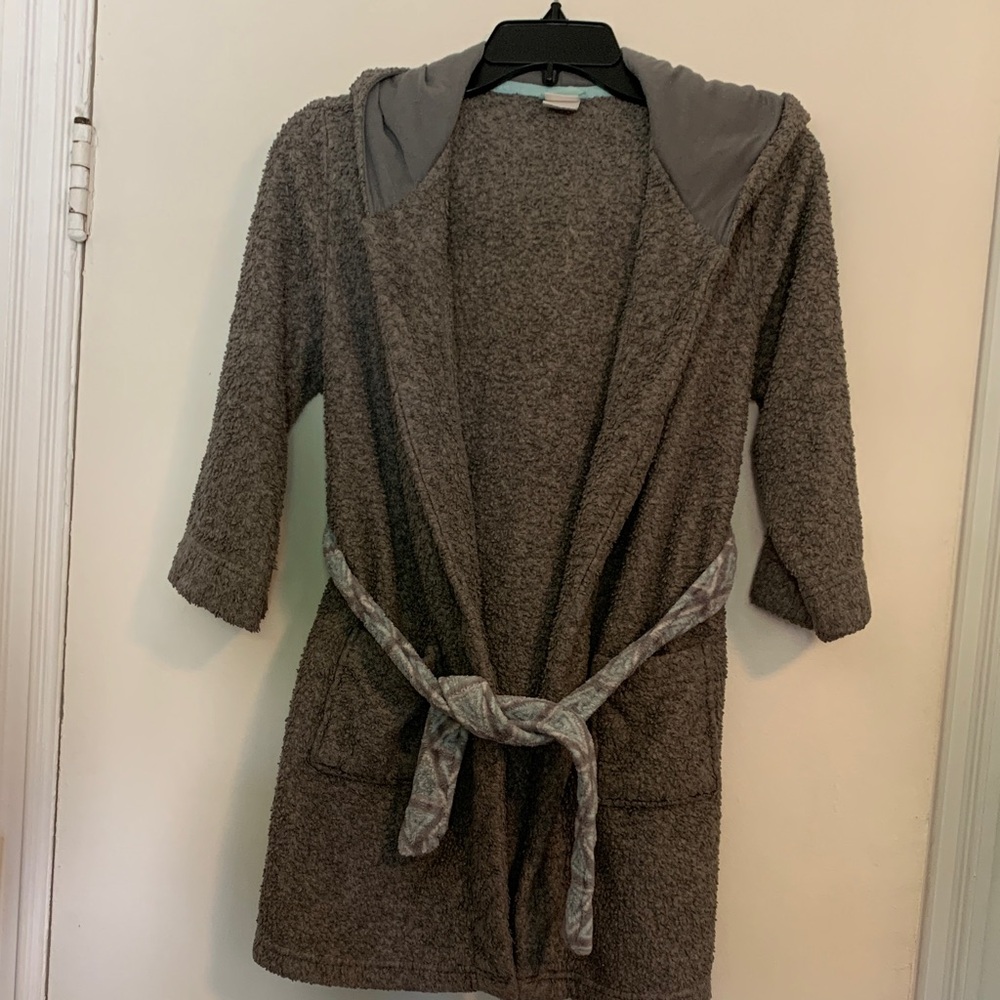 Cat & Jack Kids Brown Hooded Fuzzy Bath Robe with Patterned Tie